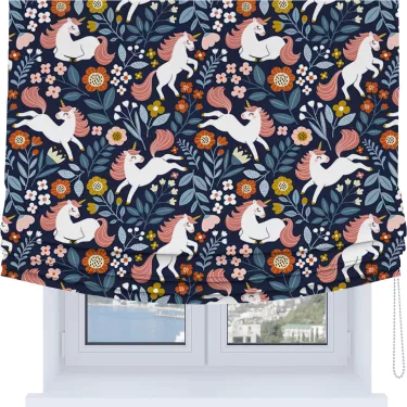 Римская штора Soft с мягкими складками, «Цветы и единороги»