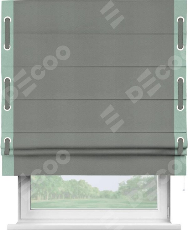 Римская штора «Кортин» с кантом Стрим Дуо (люверсы с пояском), для проема, ткань блэкаут однотонный тёмно-серый