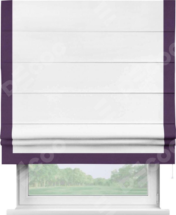 Римская штора «Кортин» с кантом Виктория, для проема, ткань вельвет белый