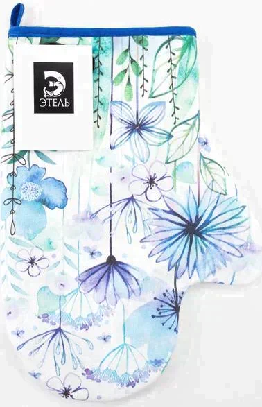 Варежка-прихватка "Blue flowers" 20х28см,саржа, 100% х/л, ватин 250г/м2