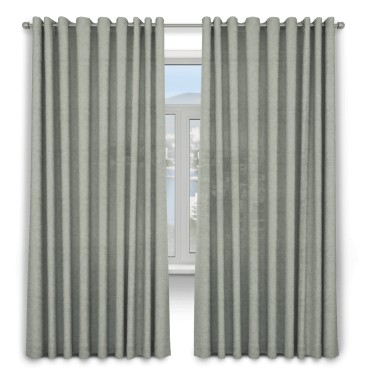 Шторы на люверсах ткань лён кашемир серо-зелёный
