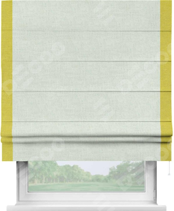 Римская штора «Кортин» для проёма, лён топлёное молоко, с кантом Стрим Дуо