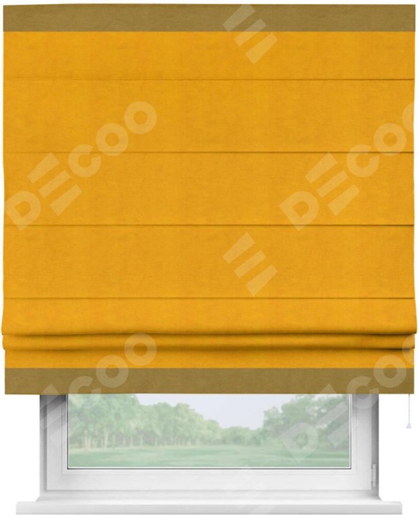 Римская штора «Кортин» с кантом Горизонт, для проема, ткань вельвет желтый
