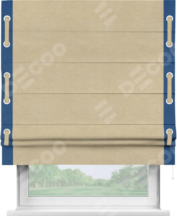 Римская штора «Кортин» с кантом Стрим Дуо (люверсы с пояском), для проема, ткань вельвет бежевый