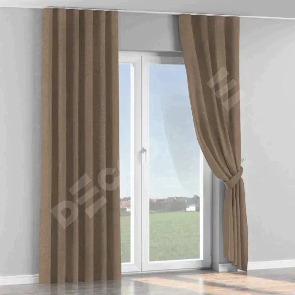 Комплект штор лён димаут коричневый, на тесьме «Волна»