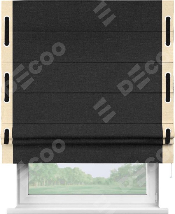 Римская штора «Кортин» с кантом Стрим Дуо (люверсы с пояском), для проема, ткань лён черный