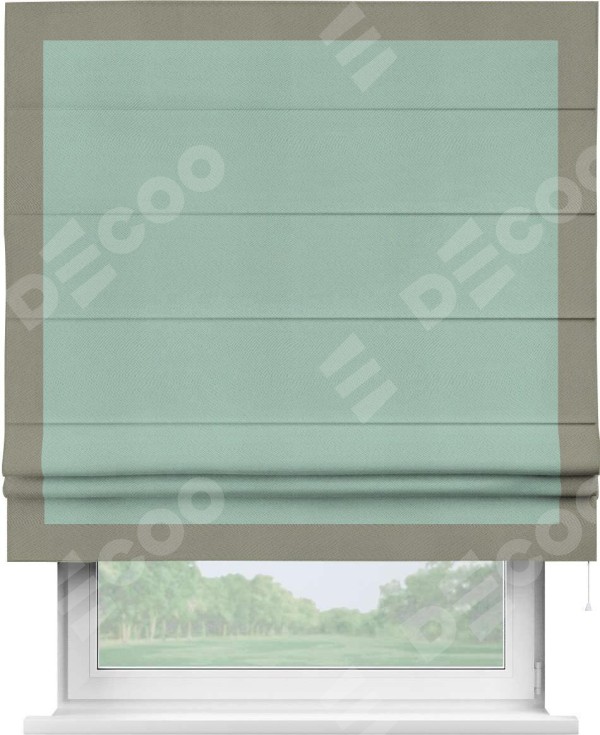 Римская штора «Кортин» с кантом Чесс, для проема, ткань блэкаут однотонный ментоловый
