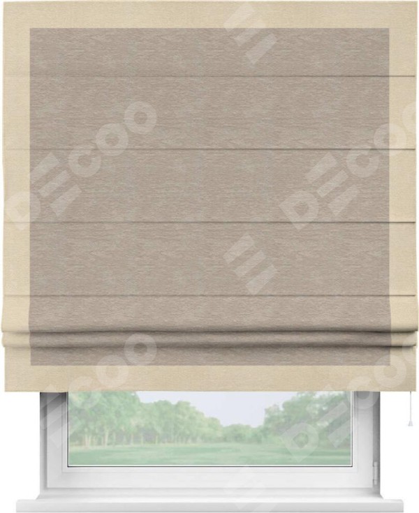 Римская штора «Кортин» с кантом Чесс, для проема, ткань софт однотонный темно-бежевый