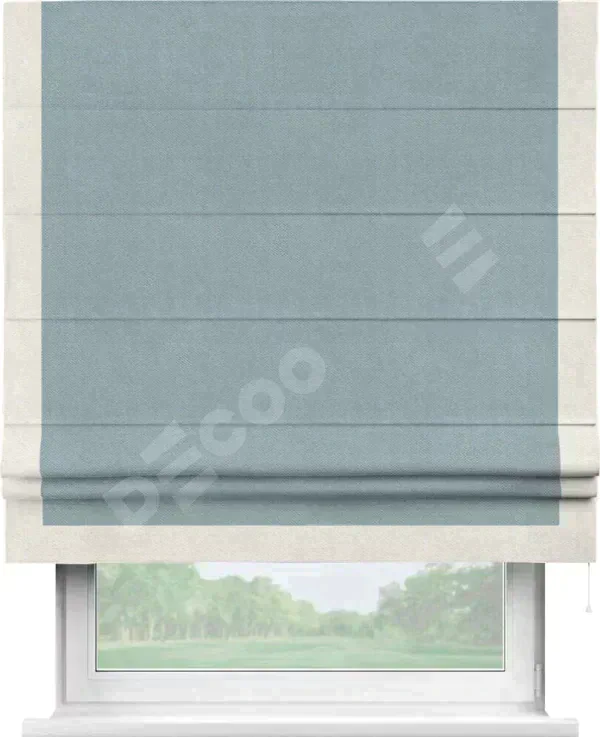 Римская штора «Кортин» с кантом Виктория, для проема, ткань блэкаут с блеском синий