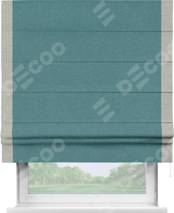 Римская штора «Кортин» с кантом Стрим Дуо, для проема, ткань лён бирюзовый