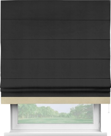 Римская штора «Кортин» с кантом Джестер, для проема, ткань блэкаут однотонный черный