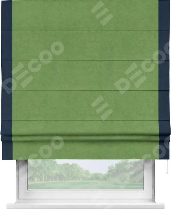 Римская штора «Кортин» с кантом Стрим Дуо, для проема, ткань вельвет салатовый