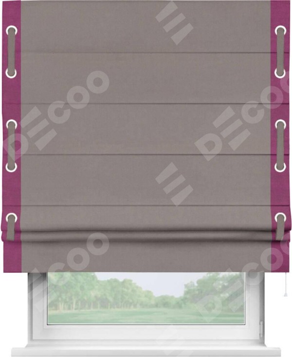 Римская штора «Кортин» с кантом Стрим Дуо (люверсы с пояском), для проема, ткань вельвет темно-бежевый