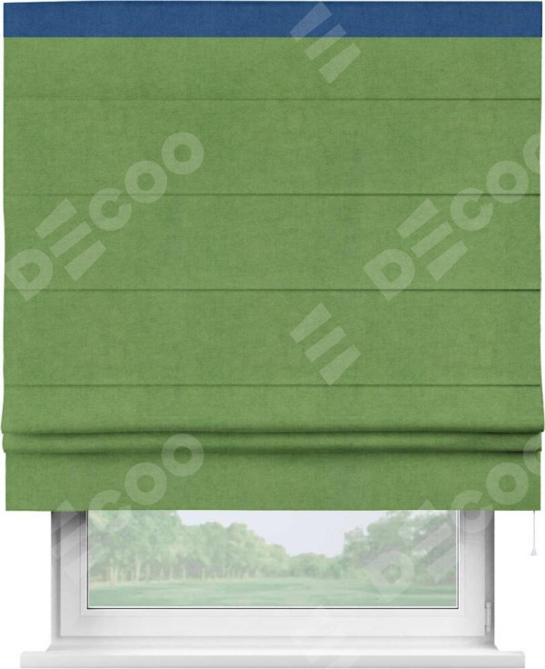 Римская штора «Кортин» с кантом Кинг, для проема, ткань вельвет салатовый