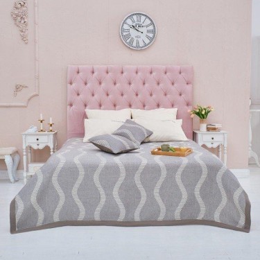 Покрывало хлопковое Этель «Волны» 180х240 см, цвет серый, 100% хлопок, 300гр/м2