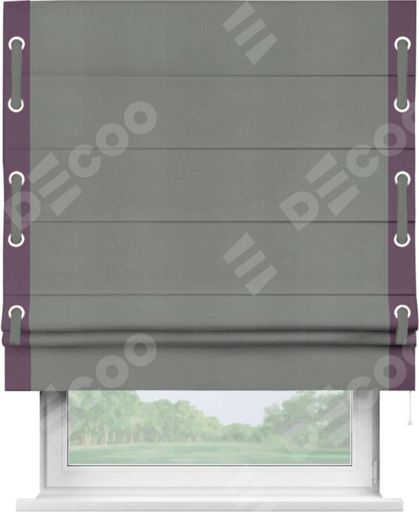 Римская штора «Кортин» с кантом Стрим Дуо (люверсы с пояском), для проема, ткань блэкаут однотонный тёмно-серый