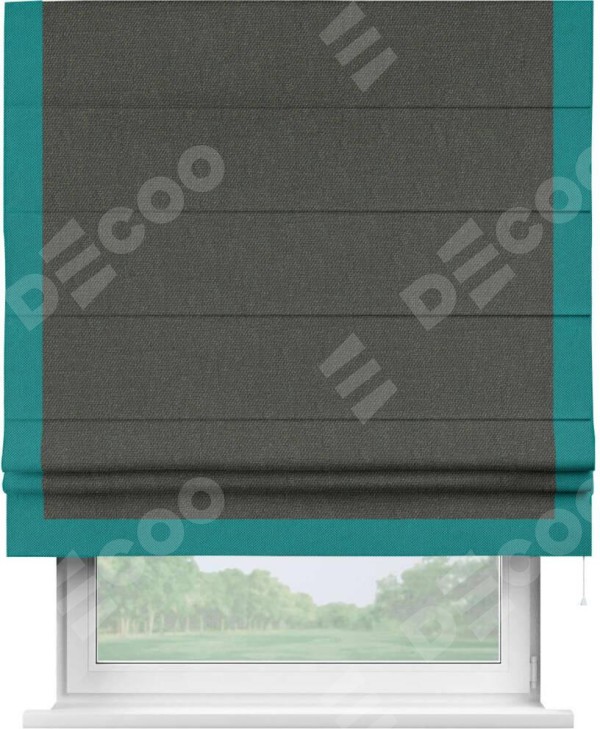 Римская штора «Кортин» с кантом Виктория, для проема, ткань лён димаут, графитово-серый