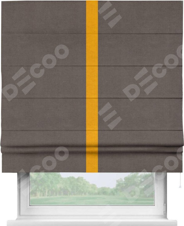 Римская штора «Кортин» с кантом Хайвэй, для проема, ткань вельвет коричневый