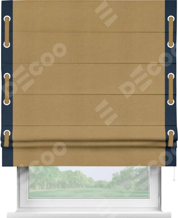 Римская штора «Кортин» с кантом Стрим Дуо (люверсы с пояском), для проема, ткань вельвет горчица