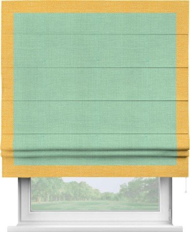 Римская штора «Кортин» с кантом Чесс, для проема, ткань лён светло-бирюзовый