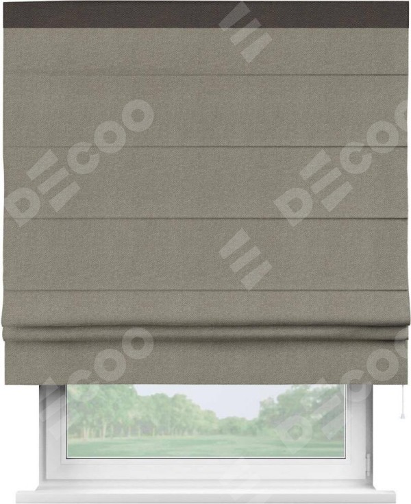 Римская штора «Кортин» с кантом Кинг, для проема, ткань лён димаут, серо-зелёный