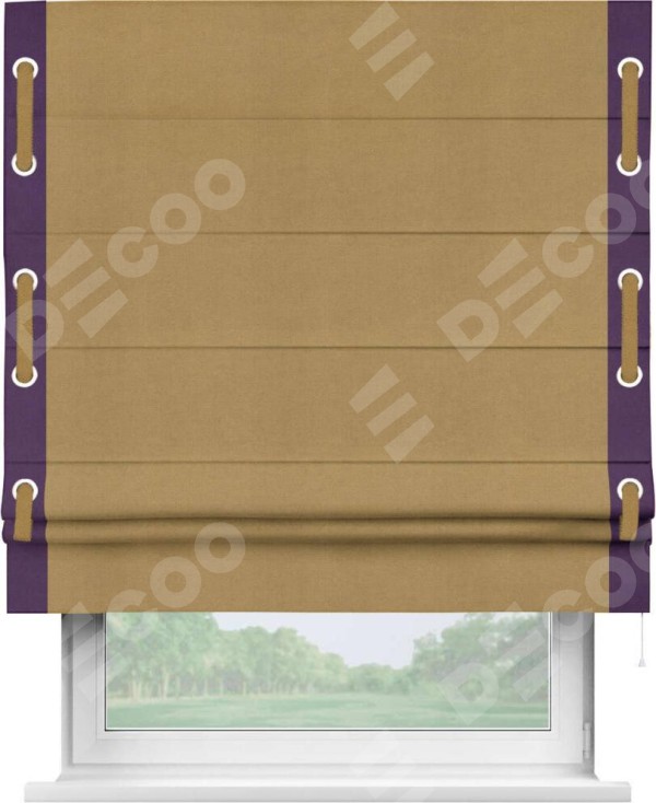 Римская штора «Кортин» с кантом Стрим Дуо (люверсы с пояском), для проема, ткань вельвет горчица