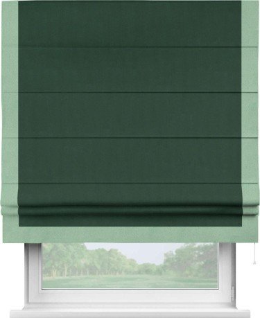 Римская штора «Кортин» для проема, блэкаут однотонный зелёный с кантом Виктория