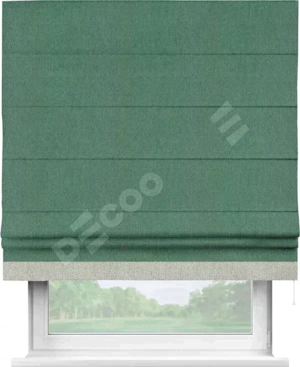 Римская штора «Кортин» с кантом Джестер, для проема, ткань твид блэкаут, зелёный