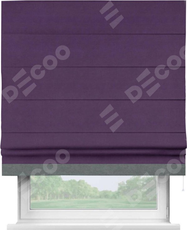 Римская штора «Кортин» с кантом Джестер, для проема, ткань вельвет темно-фиолетовый