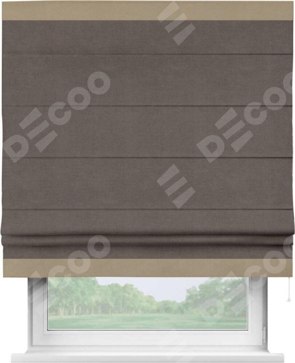 Римская штора «Кортин» с кантом Горизонт, для проема, ткань вельвет коричневый
