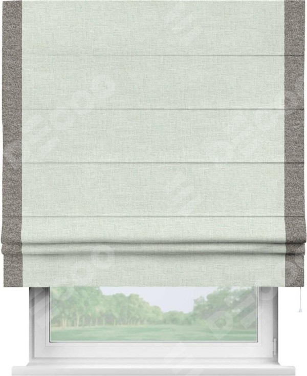 Римская штора «Кортин» для проёма, лён топлёное молоко, с кантом Стрим Дуо