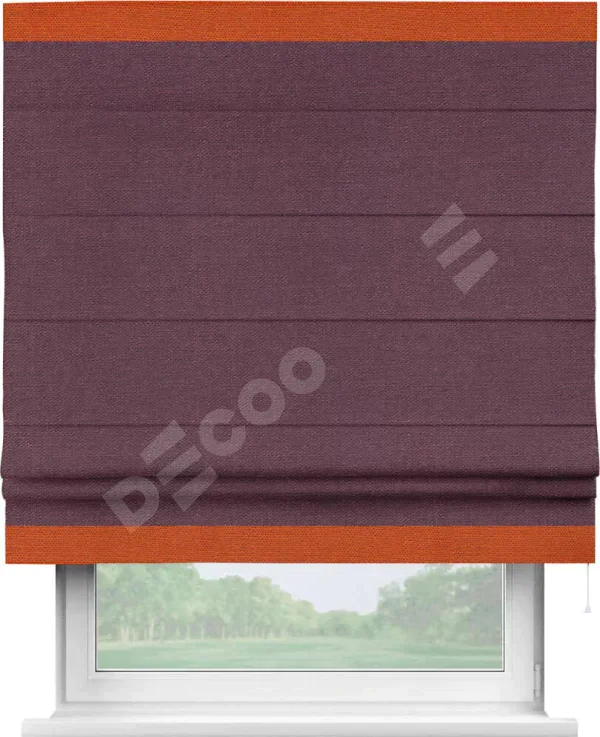 Римская штора «Кортин» с кантом Горизонт, для проема, ткань лён фиолетовый