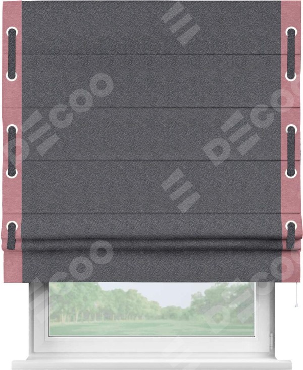 Римская штора «Кортин» с кантом Стрим Дуо (люверсы с пояском), для проема, ткань софт однотонный графит