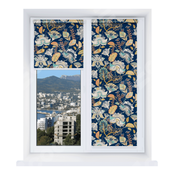 Рулонная штора Мини с принтом Темный букет