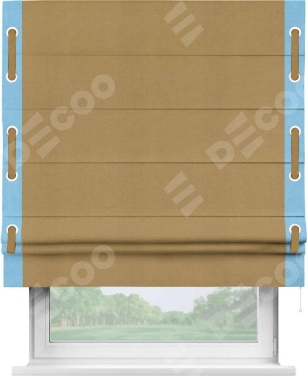 Римская штора «Кортин» с кантом Стрим Дуо (люверсы с пояском), для проема, ткань вельвет горчица