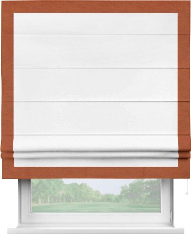 Римская штора «Кортин» с кантом Чесс, для проема, ткань вельвет белоснежный