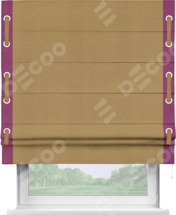 Римская штора «Кортин» с кантом Стрим Дуо (люверсы с пояском), для проема, ткань вельвет горчица