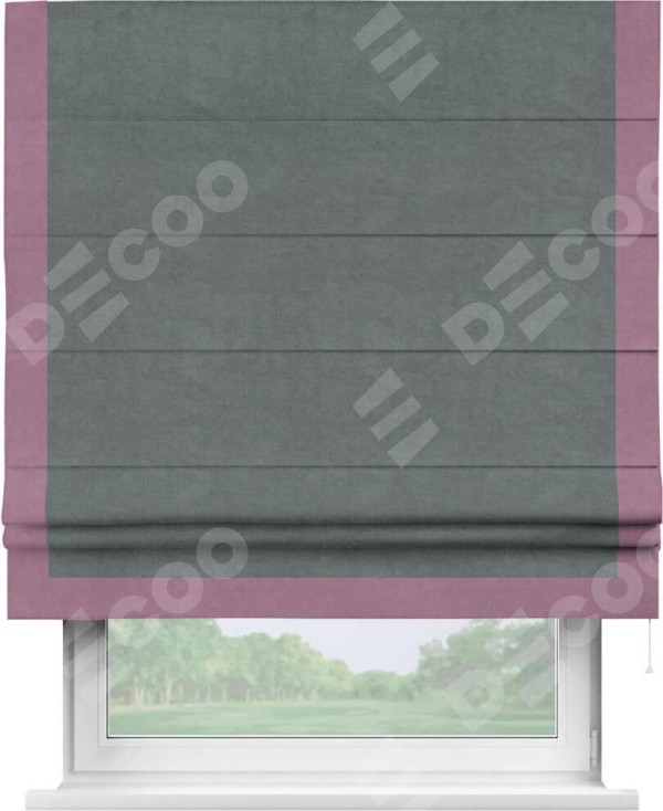 Римская штора «Кортин» с кантом Виктория, для проема, ткань вельвет серый