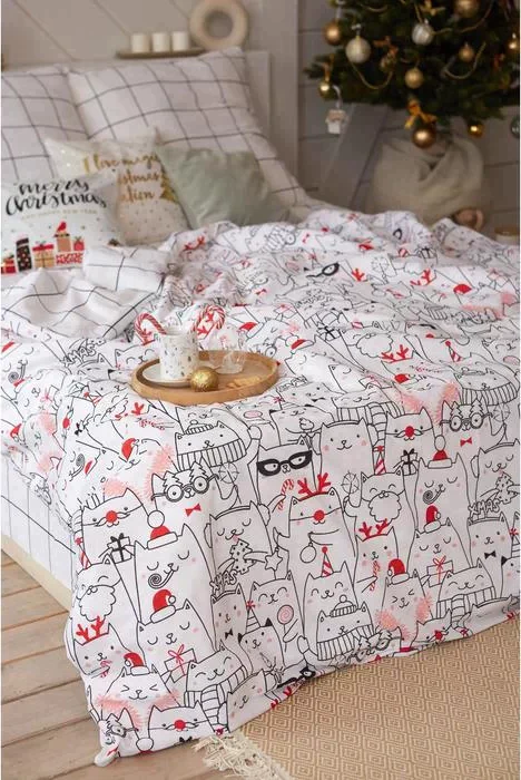Постельное белье Этель 2 сп Xmas cat 175*215 см, 200*220 см, 70*70 см - 2 шт