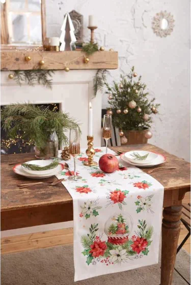 Дорожка на стол Christmas red flowers 40*147 см, 100% хл, саржа 190гр/м2