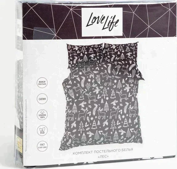 Постельное бельё LoveLife 2сп «Лес» 175х215 см, 200х225 см, 50х70 см-2шт, 100%хлопок, сатин