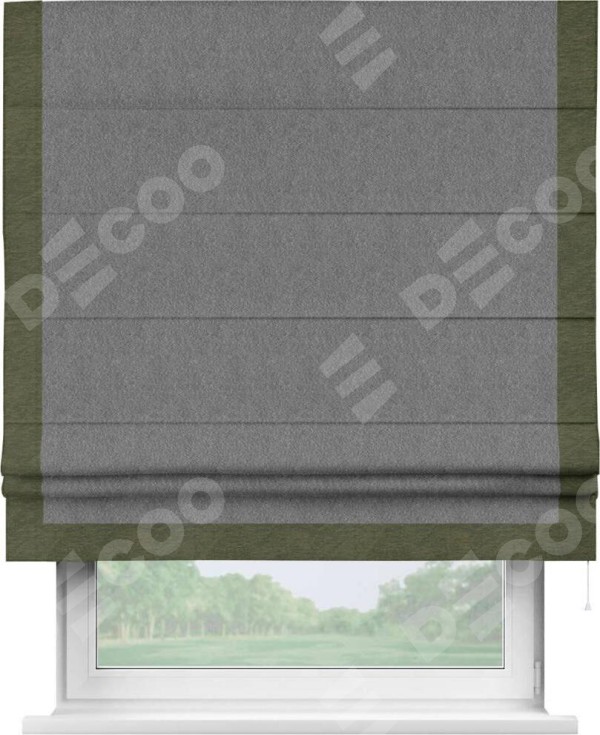 Римская штора «Кортин» с кантом Виктория, для проема, ткань софт однотонный серый