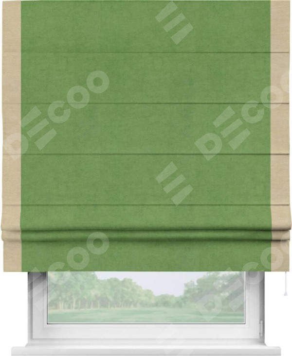 Римская штора «Кортин» с кантом Стрим Дуо, для проема, ткань вельвет салатовый