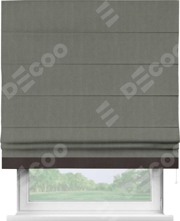 Римская штора «Кортин» с кантом Джестер, для проема, ткань блэкаут однотонный тёмно-серый