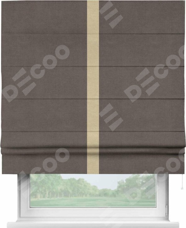 Римская штора «Кортин» с кантом Хайвэй, для проема, ткань вельвет коричневый