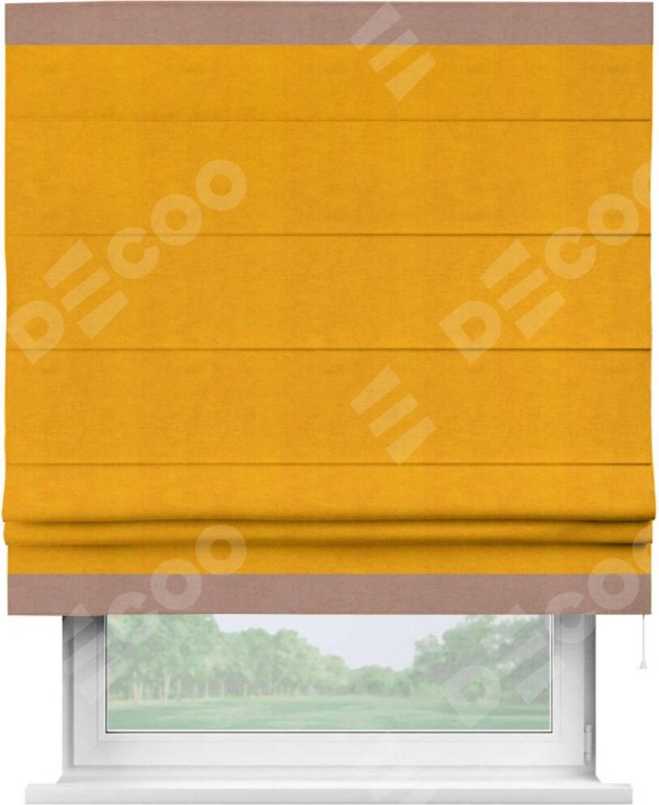 Римская штора «Кортин» с кантом Горизонт, для проема, ткань вельвет желтый