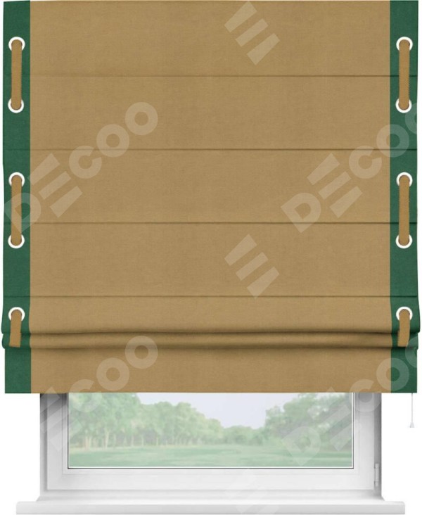 Римская штора «Кортин» с кантом Стрим Дуо (люверсы с пояском), для проема, ткань вельвет горчица