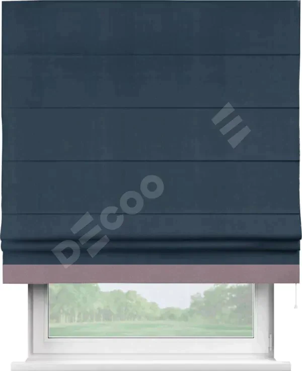 Римская штора «Кортин» с кантом Джестер, для проема, ткань блэкаут однотонный синий