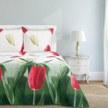 Постельное бельё "Этель" евро Тюльпаны 200х217 см, 240*220 см, 70х70 см - 2 шт., 100% хлопок, бязь 125 г/м²