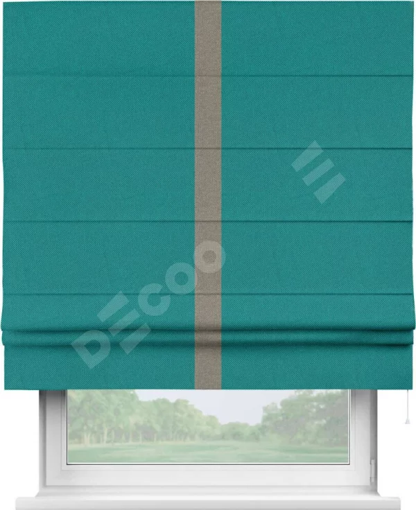 Римская штора «Кортин» с кантом Хайвэй, для проема, ткань лён димаут, тёмно-бирюзовый